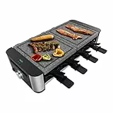 Cecotec Raclette Cheese&Grill 16000 Inox AllStone, 8 Personen, 1400 W Grill, einstellbares Thermostat, gemischte Grill- und Grillfläche 40 x 22 cm, Natursteinplatte, inklusive 8 Pfannen und 8 Spatel.