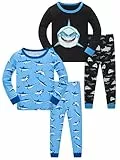 SOIBEEN Jungen Pyjama Set Langarm Haie T-Shirt & Hose Loungewear 4-teilige PJs für Kinder Schlafkleidung Pyjama Nachtkleidung 5 Jahre