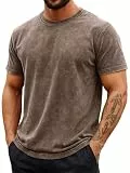 Runcati Oversized T-Shirt Herren Kurzarm Heavy Baumwolle Rundhals Oberteile Männer Sommer Casual Regular Fit Basic Tops Khaki L