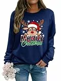 WIEIYM Sweatshirt Weihnachts Langarmshirt Druck Rundhals Pullover Partytop Herbst Winter Langarm BluseTops Stretchy Leichte Sweatshirts Basic Bequem Oberteil,C-Dark Blue,M