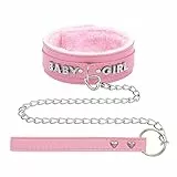 paloli Rosa Choker Halskette für Frauen Leder Choker Halskette Fluffy Punk Leash Choker Halskette Gothic Cosplay Sexy Schmuck (PKbabychain)