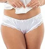 Satini Bikini Dessous Slips Höschen Satin Gerüschte Spitze Boy-Shorts (Weiß, XXL)