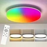 LEDYA LED Deckenleuchte Dibar, 24W RGB Deckenlampe mit Fernbedienung, Flach Feuchtraum Deckenbeleuchtung für Wohnzier Schlafzier Kinderzier Küche Flur Bad Balkon,2200LM Ø275