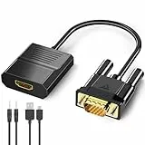 FOINNEX VGA zu HDMI Adapter mit Audio, VGA auf HDMI Konverter Alter PC zu TV/Monitor, 1080P Aktiv VGA Stecker to HDMI Buchse Converter für Computer Beamer Laptop PC Monitor Projector HDTV