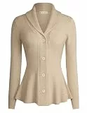 Belle Poque Damen Strickjacke Langarm Strickcardigan mit Knöpfen Casual Elegant Reverskragen Rüschensaum Beige XL