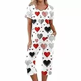 HSUAYEUD Schlafanzug Damen Lang Pyjama Set Baumwolle Zweiteiliger Nachtwäsche Winter Sleepwear und Bedruckte Pyjamahose Rot XL