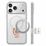 TORRAS Ostand Q3 Spin für iPhone 17 Pro Hülle (360°Stabilen Ständer für Magsafe) Militärschutz Handyhülle für iPhone 17 Pro Case mit Kamera-Tastenschutz Schlank Kratzfeste Matt Rückseite Silbergrau