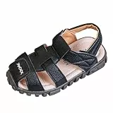Vorgelen Sandalen mit geschlossenem Zehenbereich, Unisex, Kinder, Sommer, Walking-Sandalen, Jungen, Mädchen, rutschfest, bequem, Sandale aus Leder, Strandschuhe, Schwarz, 28 EU
