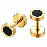 JewelryWe Schmuck Fakeplug Ohrstecker Edelstahl klassische runde Fake Plug Tunnel Ohrringe Ohr-Piercing Gold für Herren Damen 6mm