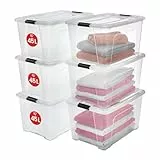 Iris Ohyama Aufbewahrungsboxen mit Deckel, 45L, 6er-Set, Transparent, Sicherer Verschluss, Stapelbar, Griffe, Schlafzimmer, Schrank, Büro, Organisation, BPA-freies Plastik, Ordnungsboxen, NTB-45