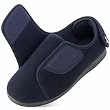 HomeTop Herren Geschlossene Ferse Hausschuhe Kord Verstellbar Weite Passform Haken und Schleife Memoryschaum Pantoffeln Deep Ozean Blau, 46 EU