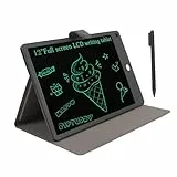 LCD -Schreibtablet für Erwachsene, 12 Zoll Vollbild mit PU -Tablet -Hülle, Wiederverwendbares Digitales Notizblock Löschbar Elektronische Zeichnungstablette, Schwarz