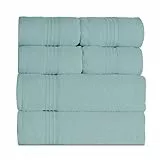 Vency Handtücher Set Hellblau 6 Teilig - 4X Handtücher 50x100 2X Badetuch 70x140, Handtücher mit Aufhänger