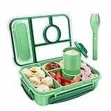 Amathley Brotdose Kinder mit Fächern,Bento Box Kinder,Brotdose Erwachsene,1300ML Lunchbox mit 5 Fächern und Saucenbehältern,Mikrowellen-und Spülmaschinenfest,BPA-frei und Wiederverwendbar (Grün)