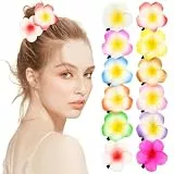 minkissy Haarspangen mit Hawaii-Blumen, Plumeria-Haarspangen für Frauen und Mädchen, weiße Haarnadeln mit Blumenmuster für den Sommer und Strand, Haar-Accessoires, 12 Stück