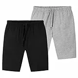 CityComfort Schlafanzughose Kurz Jungen Sommer Kurze Hose Kinder Teenager 2er Pack Shorts mit Kordelzug für Sport Freizeit (Grau/Schwarz, 9-10 Jahre)