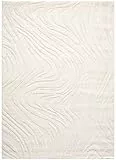 VIMODA Teppich Wohnzimmer Teppich Schlafzimmer 3D Effekt modern Weich kurzflor Wellenmuster Qualitativ, Farbe:Creme, Maße:200x290 cm