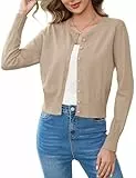 Aottori Bolero Damen Festliche Strickjacke Kurz Elegant Bolerojacke Langarm Schulterjacke Rundhals Jäckchen Leichte Open Front Shrug Casual für Hochzeit Beige XL