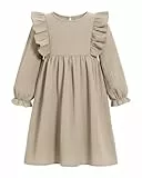 JiAmy Mädchen Kleider Festlich Rüschenärmel Langarm Kleid A-Linie Partykleider Herbstkleid Halloween Weihnachtskleid mit Gürte 120, Khaki