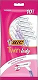 BIC Twin Lady Rasierer Damen, 10 Einwegrasierer mit je 2 Klingen, aus rostfreiem Stahl, schmaler Rasierkopf