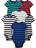 Simple Joys by Carter's Baby-Jungen Short Sleeve Bodysuit Hemd, Grau/Marineblau/Weiß/Multi Stripe, 3-6 Monate (6er Pack)