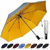 TechRise Regenschirm, Regenschirm Sturmfest mit Automatischer Öffnung & Schließung, Tragbarer & Faltbarer Taschenschirm für Männer Frauen Kinder (silbrig-gelb)