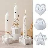 YODOYO Silikonform Kerzenhalter, 3 Stück Silikonformen Gießformen Kerzenhalter, Pentagramm, Runder, Herzform Stabkerzenhalter Kerzenformen für Beton, Gips Silikonformen, DIY Weihnachtsdeko