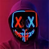 3x LED Purge Maske blau/rot - Kostümmaske steuerbar für Halloween, Fasching & Karneval als Kostüm für Herren & Damen (Farbauswahl) (3x blau/rot)