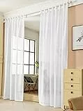 WOLTU Gardinen transparent mit Schlaufen Leinen Optik, Schlaufenschal Leinenvorhang im Landhausstil Stores Voile Fensterschal für Wohnzimmer Kinderzimmer Schlafzimmer, 140x245 cm Weiß (1 Stück)