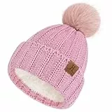 ZASFOU Damen Winter Mütze Beanie mit Fleecefutter Warme Zopfmuster Pompom Wintermütze Thermo Strickmütze Mützen für Frauen Geschenk