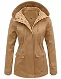 Tuopuda Jacke Damen Herbst Herbstjacke Hoodie Mantel Reißverschluss Kapuzenjacke Übergangsmantel Hooded Oberbekleidung, khaki, M