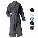 heimtexland ® Bademantel Waffelpique Reisebademantel Saunamantel 100% Baumwolle Oekotex leicht schnelltrocknend hautfreundlich für Damen und Herren Typ881 Anthrazit XXXL