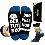 SockWaddles Lustige Socken Herren mit Sprüchen, Der Will Nur Campen – Geschenkidee für Männer, Camper zu Weihnachten Geburtstag Vatertag
