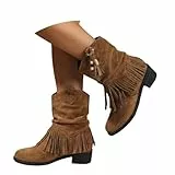Cowboystiefel Damen, Cowboy Stiefel Damen mit Fransen Cowgirl Kostüm Wildleder Cowboy Boots Festival Westernstiefel Hippie Stiefel Schuhe Western-Party Karneval Kostüme