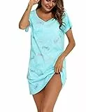 ENJOYNIGHT Nachthemd Damen Kurzarm Baumwolle Schlafshirt Sommer Sleepshirt Kurz Nachtwäsche Nachtkleid Weiche Schlafhemd (Medium,Blauer Schmetterling)