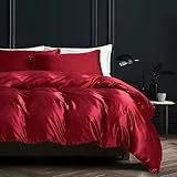 Boqingzhu Satin Bettwäsche 135x200cm Rot Weinrot Glatt Glanzatin Seide Bettwäsche Set Luxus Bettbezug mit Reißverschluss und Kissenbezug 80x80cm