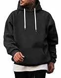 JMIERR Hoodie Herren Freizeit Pullover 2025 Winter Warm Langarm Kordelzug Sweatshirt Männer Kapuzenpulli Kapuzenpullover mit Taschen mit Tasche Schwarz XL