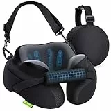 AUVON Nackenkissen Flugzeug mit Verstellbarer Kinnstütze, Reisekissen ergonomische 360° Stütze an Kopf & Nacken, Nackenhörnchen atmungsaktiv gegen Nackenverspannungen auf Reisen für Flugzeug Auto Zug