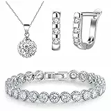 KIM JOHANSON® Damen Schmuckset *Lina* in Silber I Halskette mit Anhänger aus 925 Sterling Silber I Creolen Ohrringe aus Edelstahl I Set für Frauen I Kristall Armband I Wasserfest inkl. Schmuckbeutel