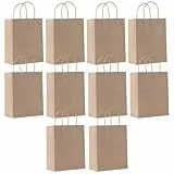 SHUBEIEUMI 10 Stück Krafttaschen mit Griffen 21x15x8cm, Kleine Geschenktüten, Geschenktüten für Hochzeitsfeier, Giveaways, Kindergeburtstag, Süßigkeiten, DIY, usw-Braune