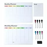 Amazon Basics Whiteboardplaner-Set, magnetisch, trocken abwischbar, für Kühlschrank, 3 Stück, 8 Marker und Tafelwischer, Weiß