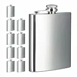 Relaxdays Flachmann 10er Set, 200 ml, Edelstahl Schnapsbehälter für unterwegs, Taschenflasche Schraubverschluss, Silber