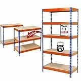 KARAT schwerlastregal - Steckregal, Kellerregal, Lagerregal, Werkbank - Traglast bis 1250 kg - Schnelle Montage & Standsicher (Blau-Orange, 180 x 90 x 45 cm)