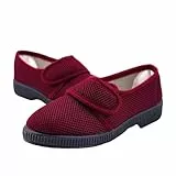 JOMIX Hausschuhe Damen Klett Pantoffeln Klettverschluss Diabetiker Atmungsaktiv Mesh Bequem Leicht Weit öffnend Rutschfeste Sohle Geeignet für Empfindliche Senioren Füße AITD2616 Rot 38