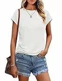 Wayleb Damen Tshirt Sommer, Einfarbiges Freizeitshirt mit Kurzarm, Weiches Rundhals Oberteil für Alltag & Büro – Weiß M