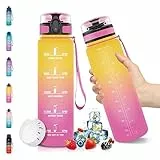 Vikaster Trinkflaschen Sport, 1 Liter, Kohlensäure Geeignet, BPA Frei Trinkflasche, Fitness Trinkflaschen, Wasserflasche mit Filter, Sportflasche für Outdoor, Yoga, Gym
