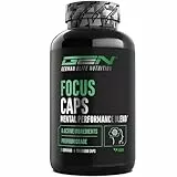 Focus Caps - 120 Kapseln - Mental Performance Blend mit L-Theanin, Grüntee, Guarana, Citrus Aurantium Extrakt Koffein, D-Glucuronolactone - Hochdosiert, vegan