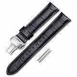 iStrap Uhrenarmbänder - Krokodilmuster Echtes Leder Männer Frauen - Bereitstellungsschnalle mit Druckknopf Armband - 18mm 19mm 20mm 21mm 22mm 24mm - Schwarz Braun