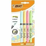BIC Pastell Textmarker, Highlighter in 4 verschiedenen Pastellfarben, Strichstärke: 1.6mm - 3.3mm, mit Austrocknungsschutz, bunt