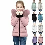 KODMNSW Winterjacke Mädchen Steppjacke Warme Daunenjacken mit Fellkapuze (Abnehmbar) Winterparka Flauschig Puffer Jacke Leichte Kinderjacke Outdoor Mantel Wintermantel Kinder Parka Rosa 120